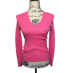 Banana Republic Womens XS Hot Pink 100% Merino Wool V-Neck Button Cuff Sweater